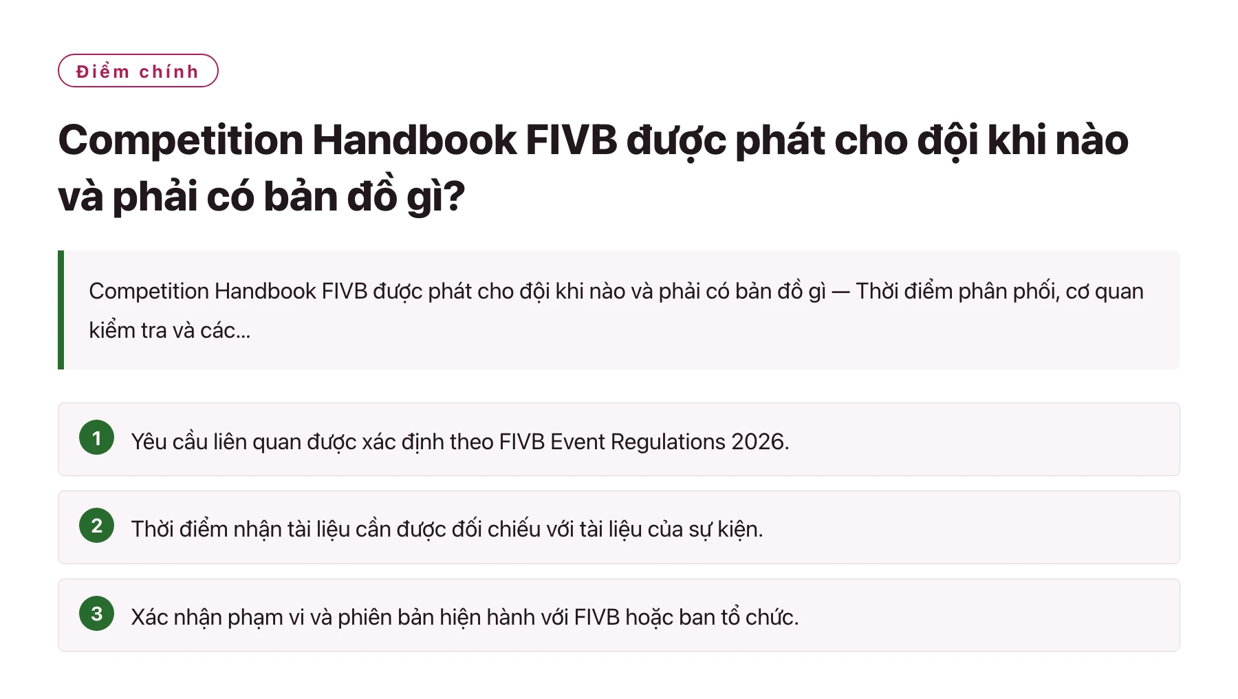 Competition Handbook FIVB được phát cho đội khi nào và phải có bản đồ gì?——全文要点速览