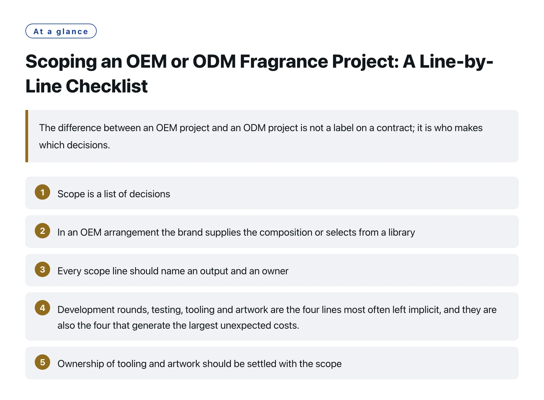 Scoping an OEM or ODM Fragrance Project: A Line-by-Line Checklist——全文要点速览
